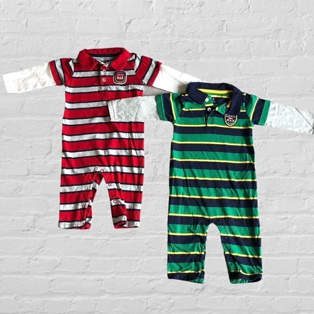 Carter’s Long Sleeve stripe Polo Rompers(lot of 2)